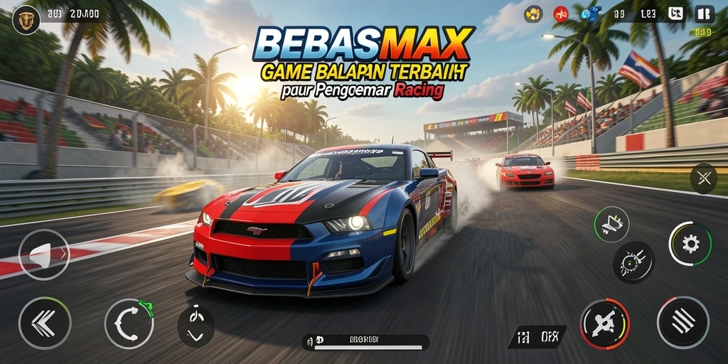 Screenshot gameplay BEBASMAX menampilkan balapan yang mendebarkan dan seru.