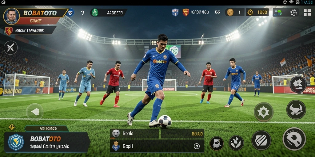 Tampilan permainan BOBATOTO yang menampilkan aksi sepak bola seru.