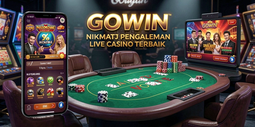 Screenshot GOWIN menunjukkan dealer dan meja permainan Live Casino.