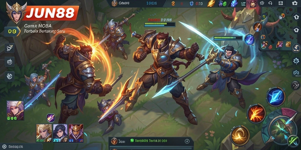 Tampilan gameplay seru dari JUN88 dalam pertarungan MOBA.