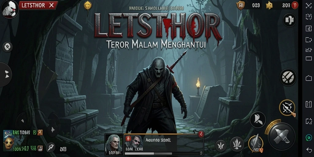 Tangkapan layar gameplay LETSTHOR menampilkan suasana horor yang mencekam.