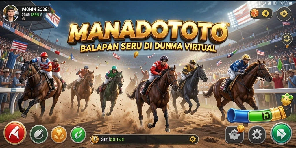 Screenshot utama MANADOTOTO menampilkan aksi balapan yang mendebarkan.