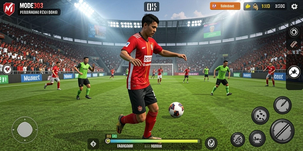 Screenshot utama MODE303 menampilkan aksi seru dalam permainan olahraga.