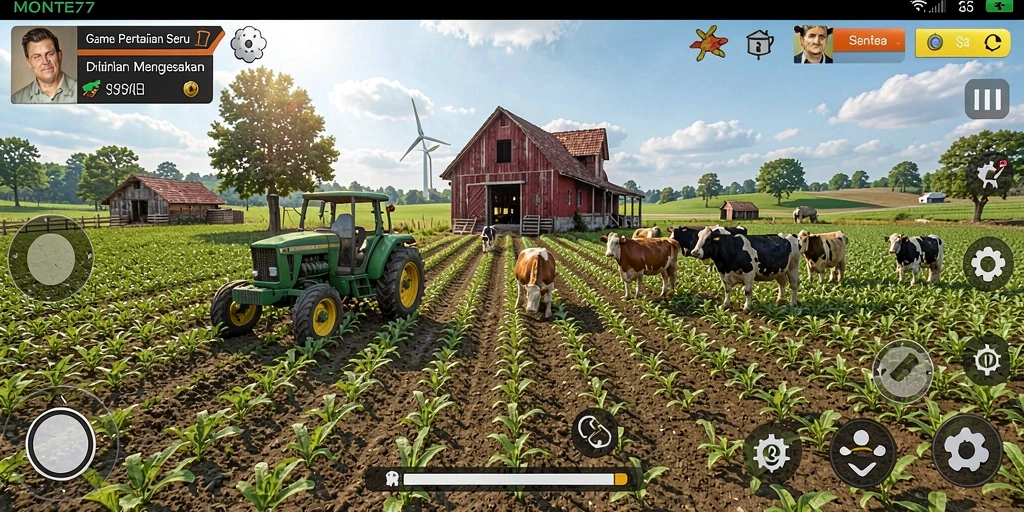 Tampilan gameplay <strong>MONTE77</strong> yang menampilkan aktivitas pertanian.
