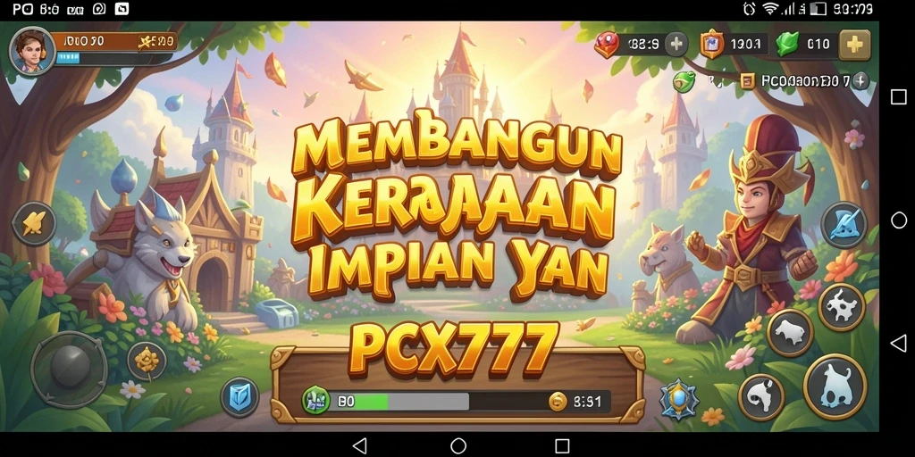 Screenshot gameplay PCX777 yang menampilkan pembangunan dan strategi perang.