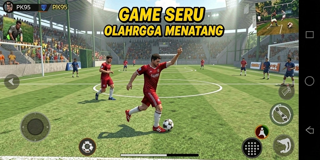 Tangkapan layar gameplay PK95 yang intens dan penuh aksi olahraga.