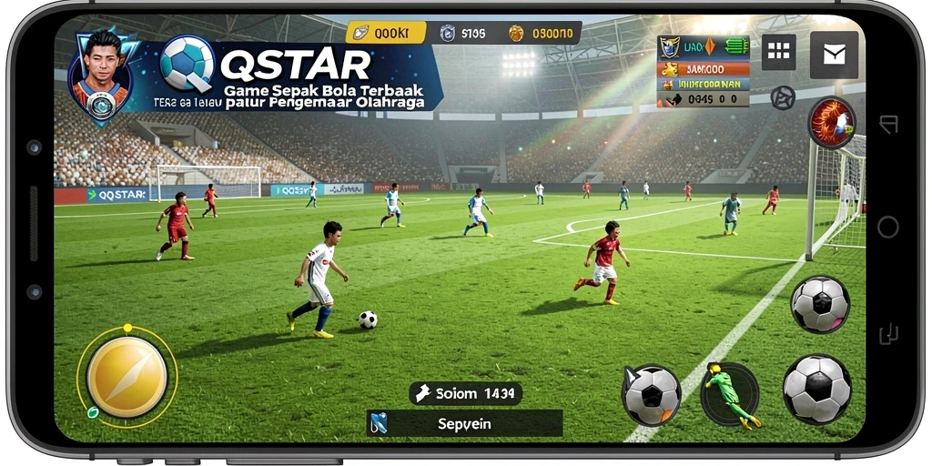 Tampilan gameplay QQSTAR yang menampilkan momen-momen seru dalam sepak bola.