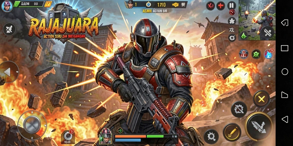 Tampilan gameplay menegangkan dari RAJAJUARA di tengah aksi pertempuran.