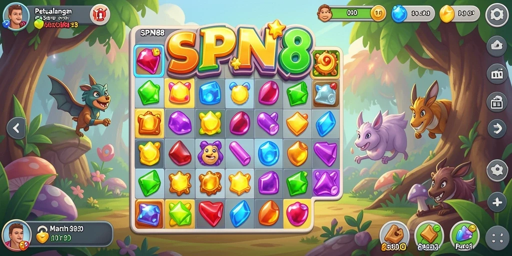 Screenshot gameplay <strong>SPN88</strong> menampilkan aksi mencocokkan simbol berwarna.